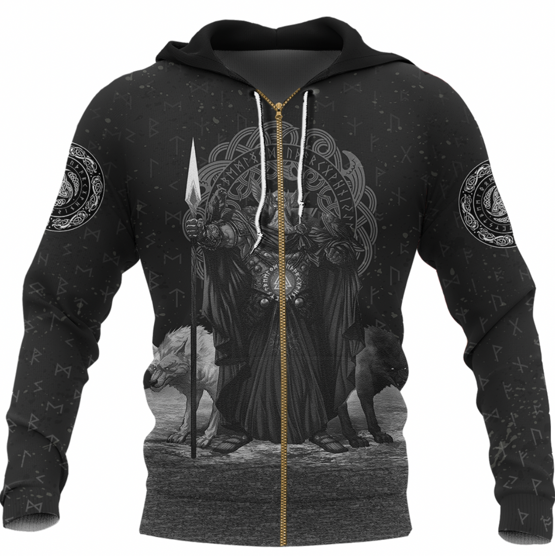 Viking Clothing Viking Odin Raven and Wolf Valknut Zip Hoodie RLT12