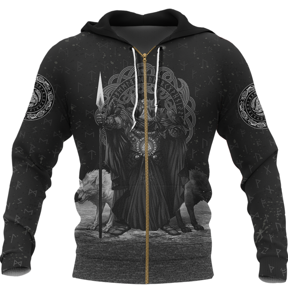 Viking Clothing Viking Odin Raven and Wolf Valknut Zip Hoodie RLT12