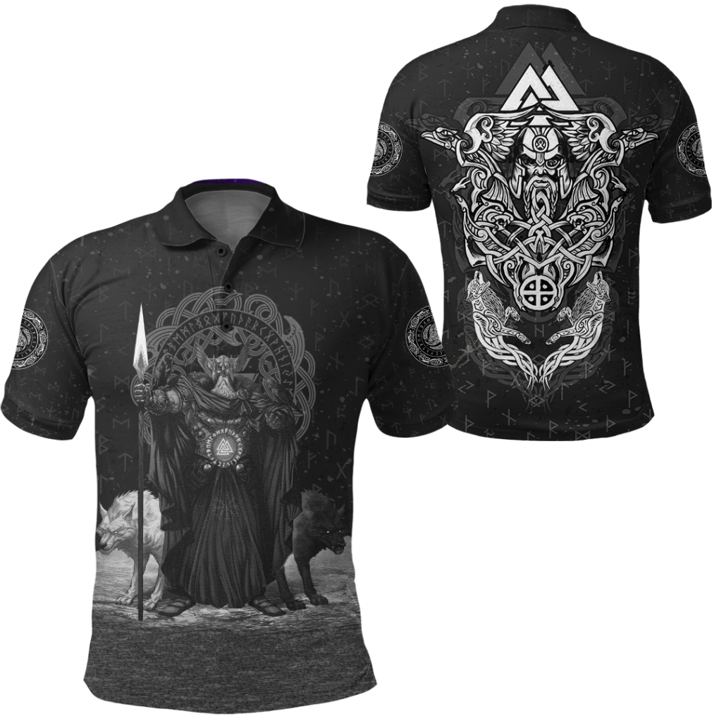 Viking Clothing Viking Odin Raven and Wolf Valknut Polo Shirt RLT12