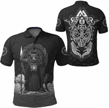 Viking Clothing Viking Odin Raven and Wolf Valknut Polo Shirt RLT12