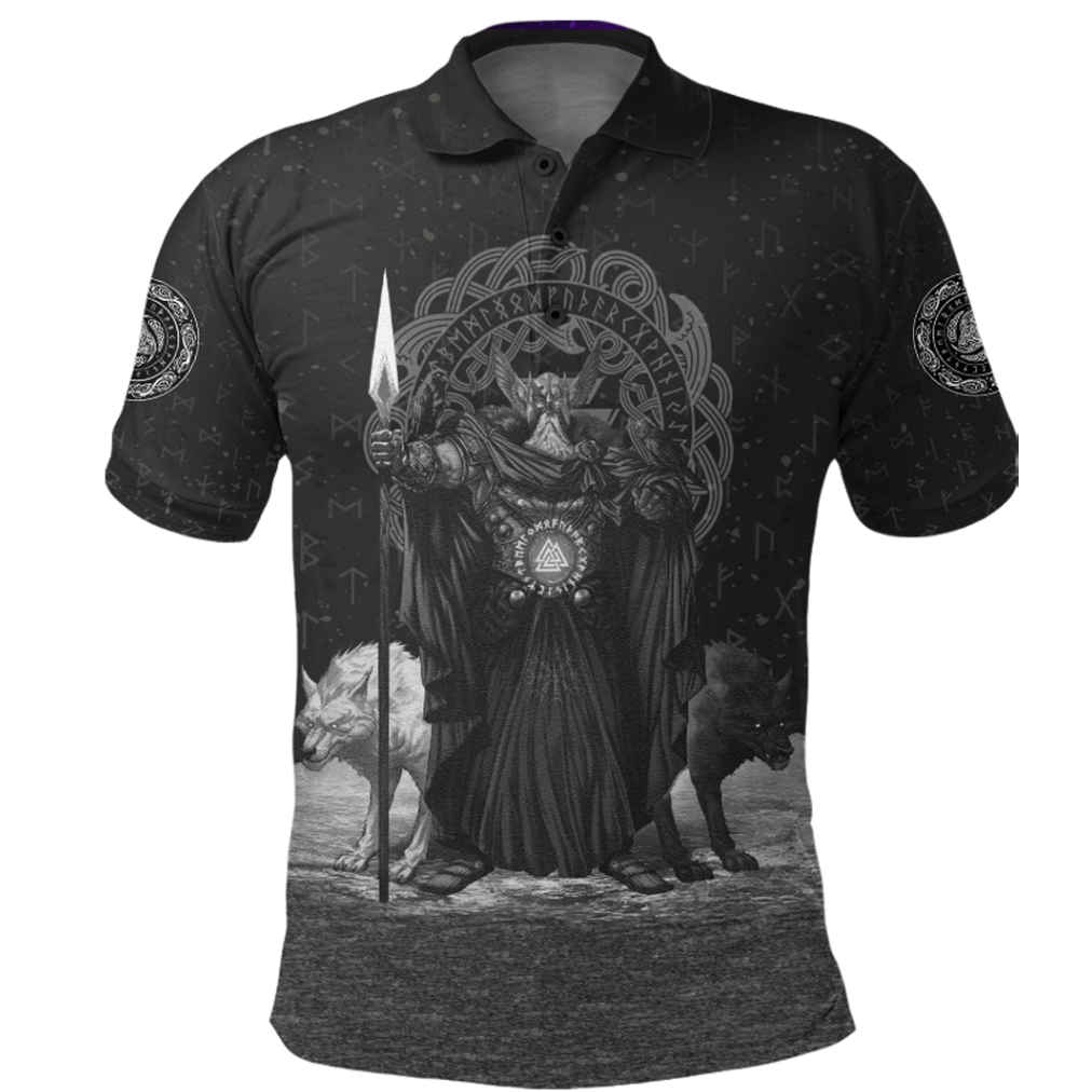 Viking Clothing Viking Odin Raven and Wolf Valknut Polo Shirt RLT12