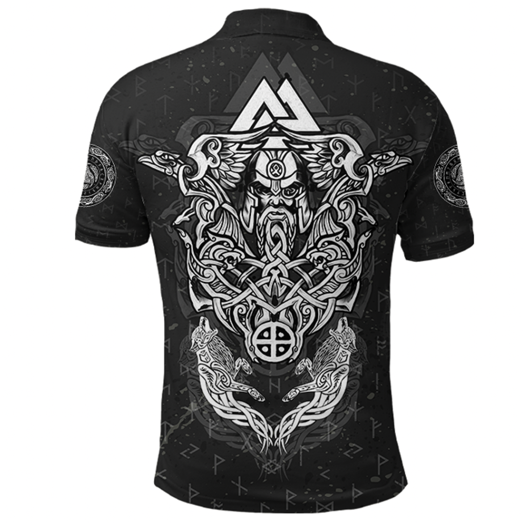 Viking Clothing Viking Odin Raven and Wolf Valknut Polo Shirt RLT12