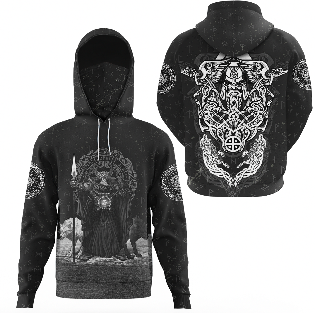 Viking Clothing Viking Odin Raven and Wolf Valknut Hoodie Gaiter RLT12