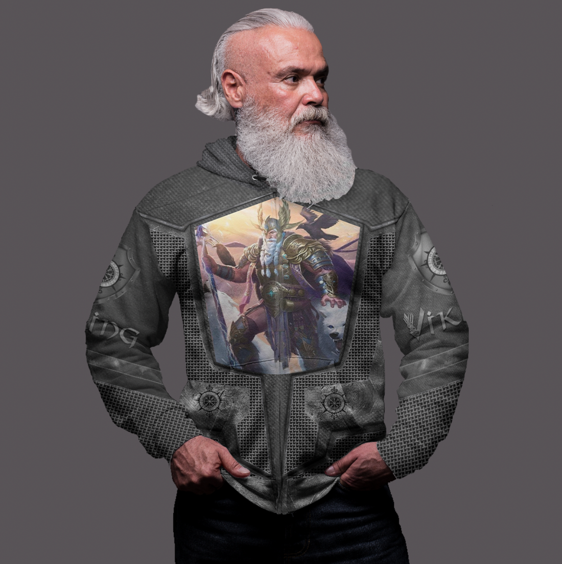 Viking Clothing Armor 3D Style Viking Odin Zip Hoodie RLT12