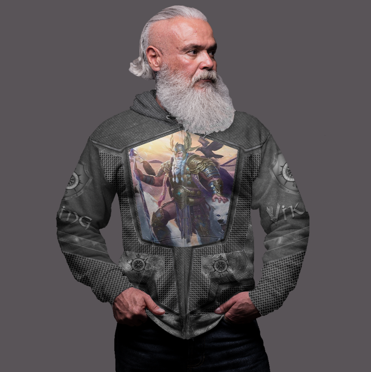 Viking Clothing Armor 3D Style Viking Odin Zip Hoodie RLT12