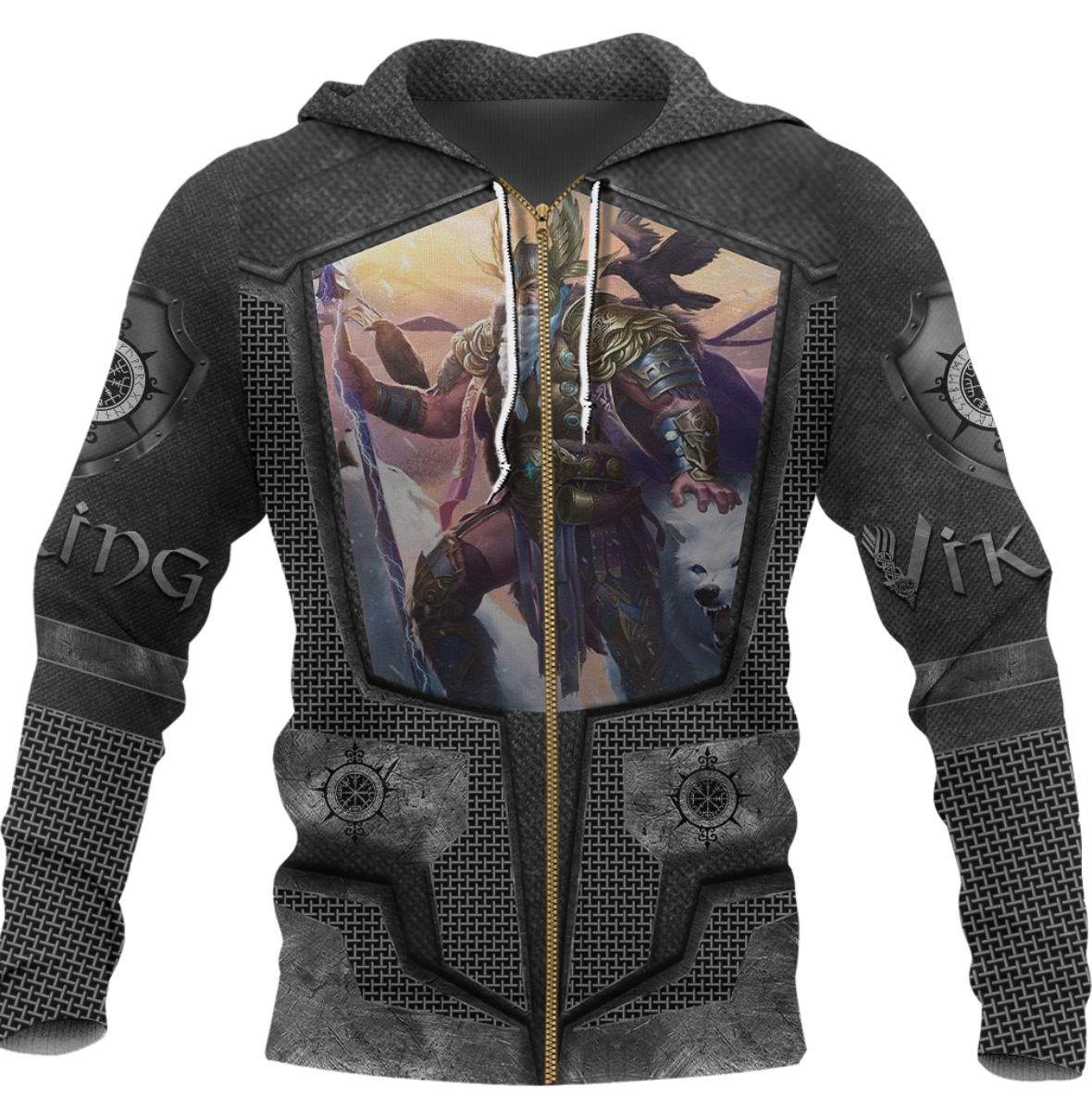 Viking Clothing Armor 3D Style Viking Odin Zip Hoodie RLT12