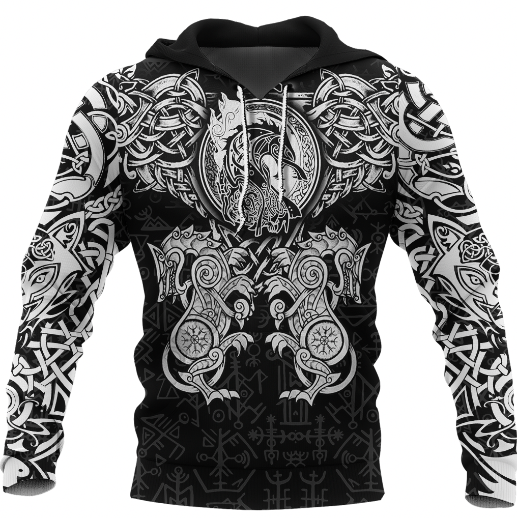 Viking Clothing Viking Dragon and Wolf Tattoo Hoodie RLT12