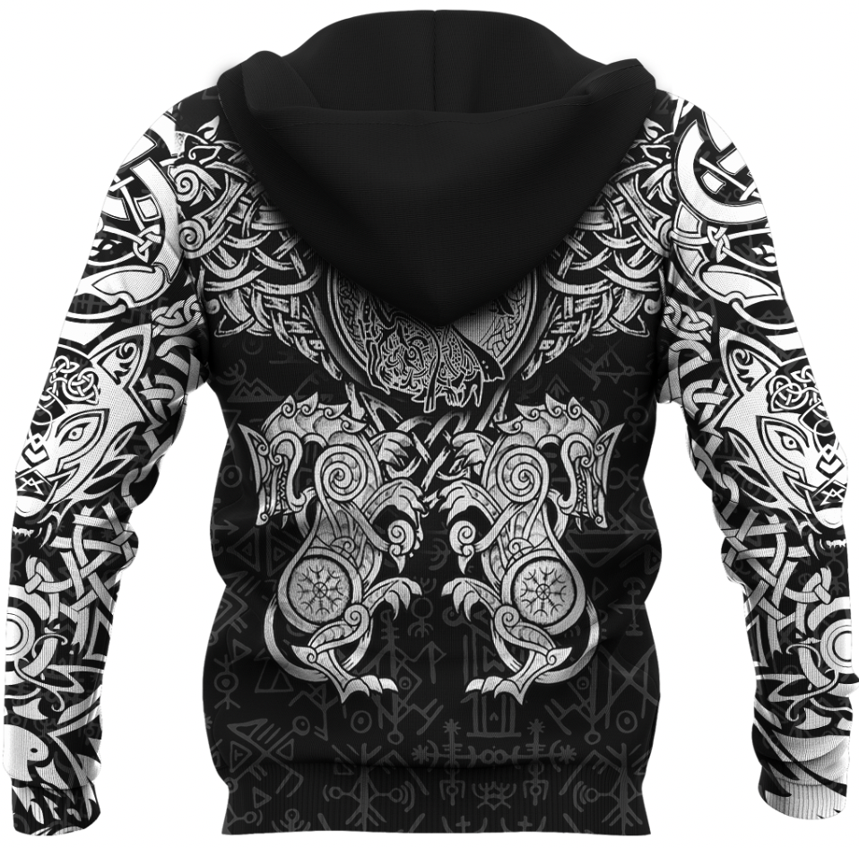 Viking Clothing Viking Dragon and Wolf Tattoo Hoodie RLT12