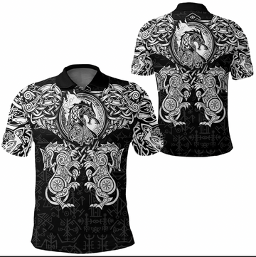 Viking Clothing Viking Dragon and Wolf Tattoo Polo Shirt RLT12