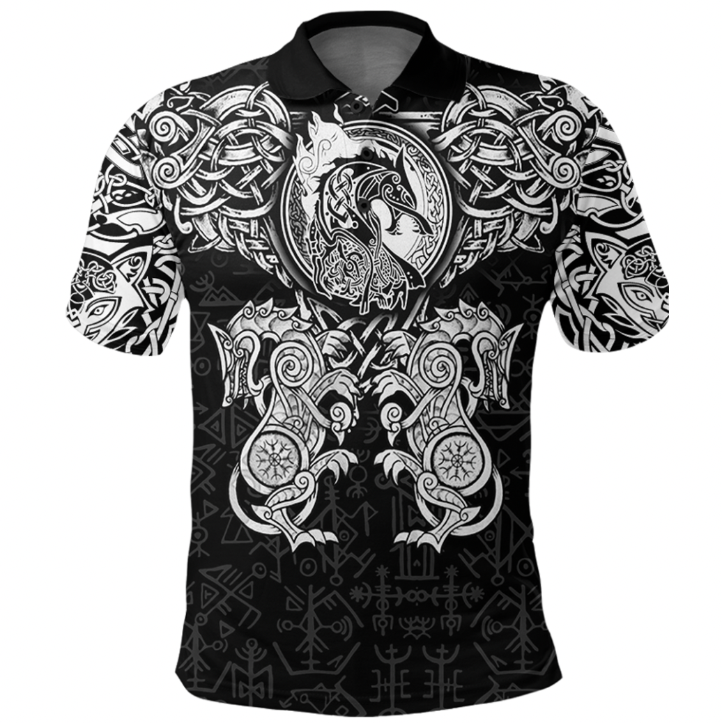 Viking Clothing Viking Dragon and Wolf Tattoo Polo Shirt RLT12