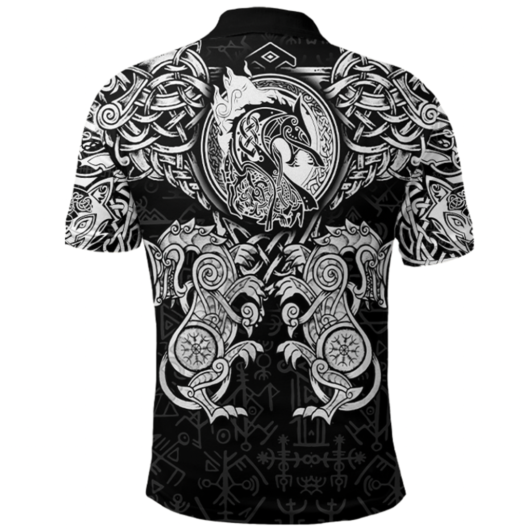 Viking Clothing Viking Dragon and Wolf Tattoo Polo Shirt RLT12