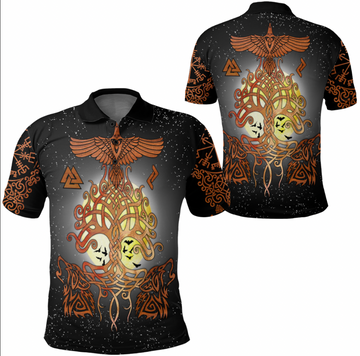 Viking Clothing Yggdrasil Raven and Wolf Polo Shirt RLT12