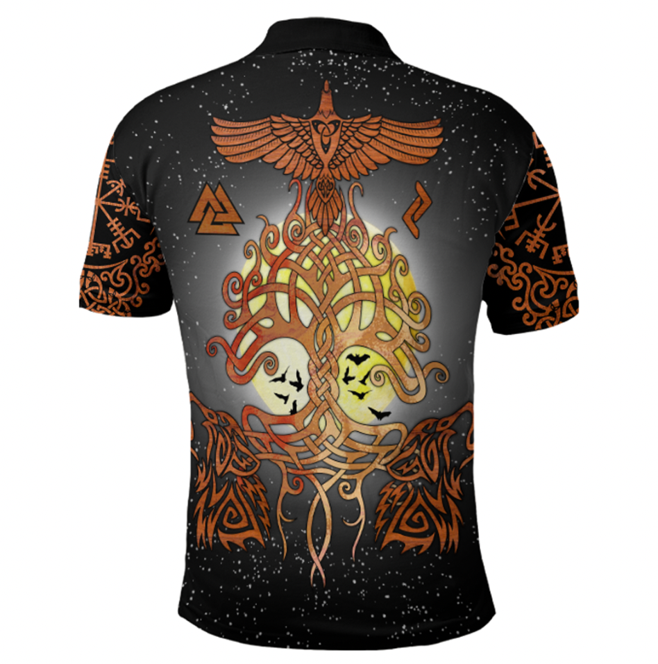 Viking Clothing Yggdrasil Raven and Wolf Polo Shirt RLT12
