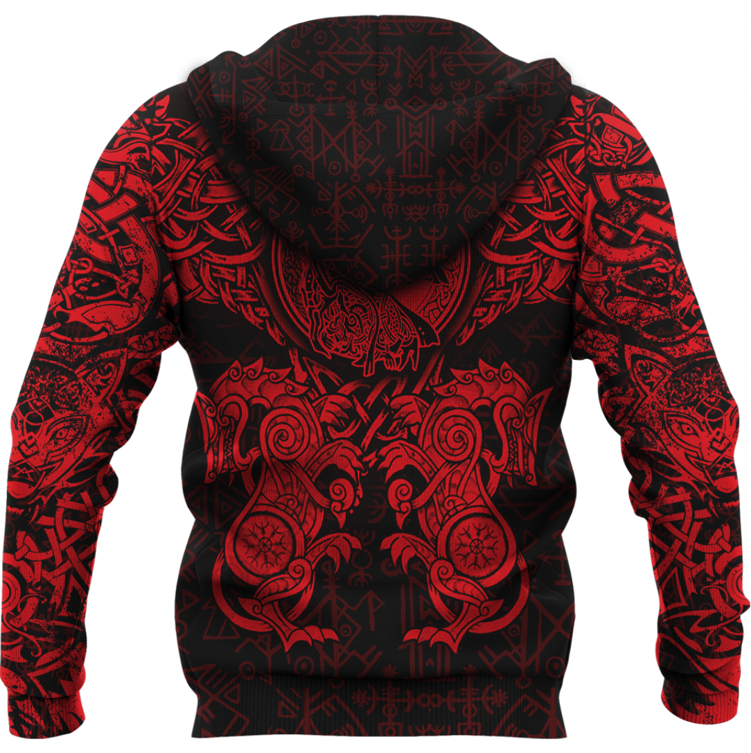 Viking Clothing Viking Dragon and Wolf Tattoo Red Hoodie RLT12