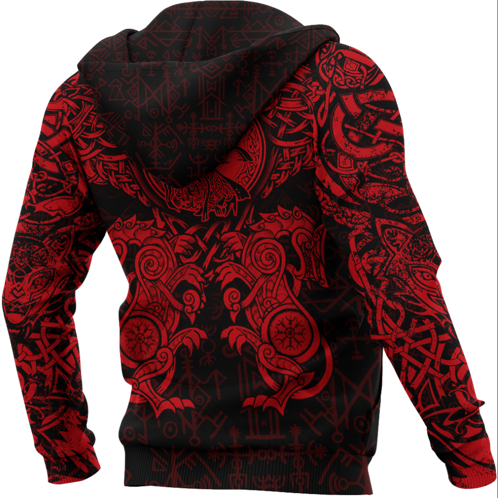 Viking Clothing Viking Dragon and Wolf Tattoo Red Hoodie RLT12
