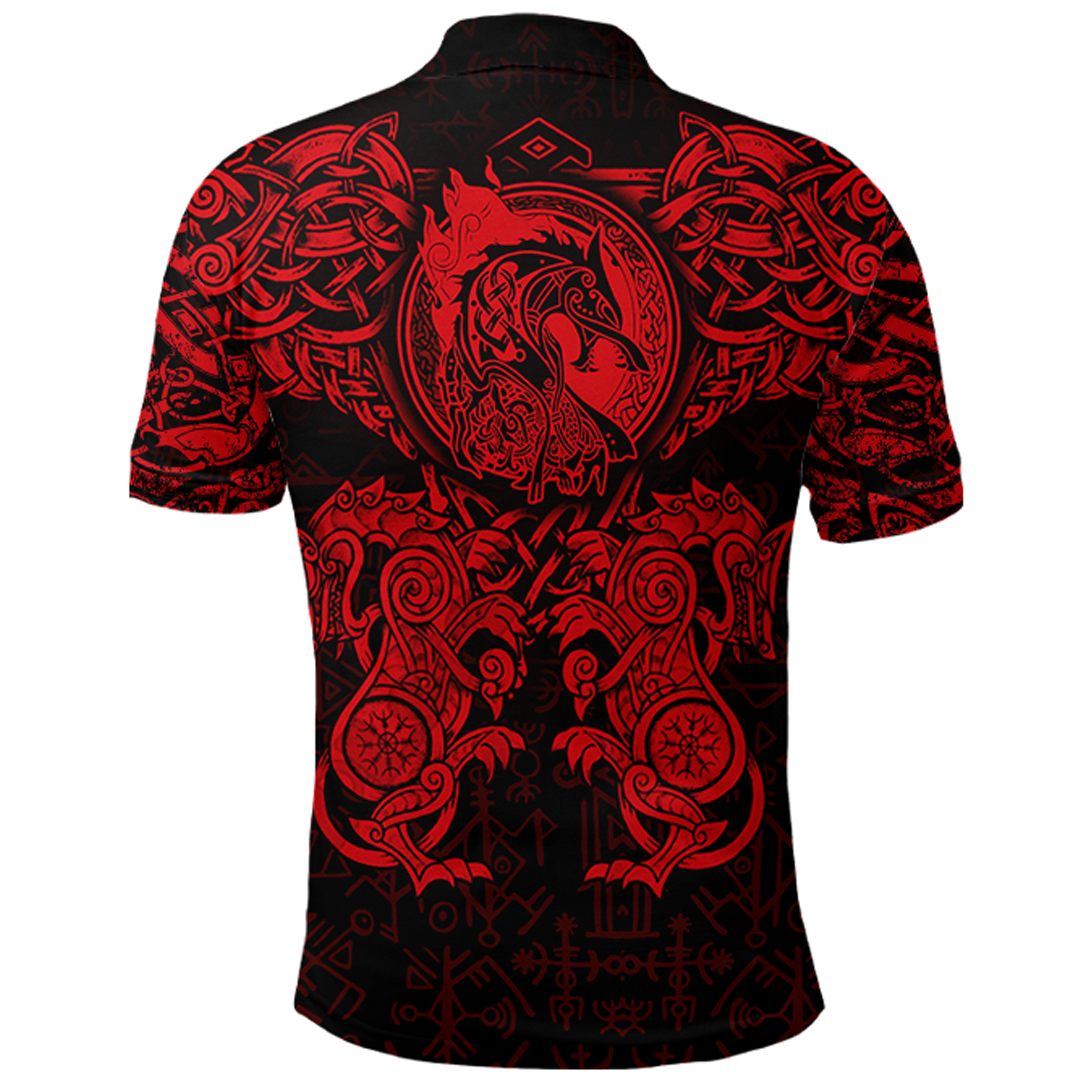 Viking Clothing Viking Dragon and Wolf Tattoo Polo Shirt Red RLT12