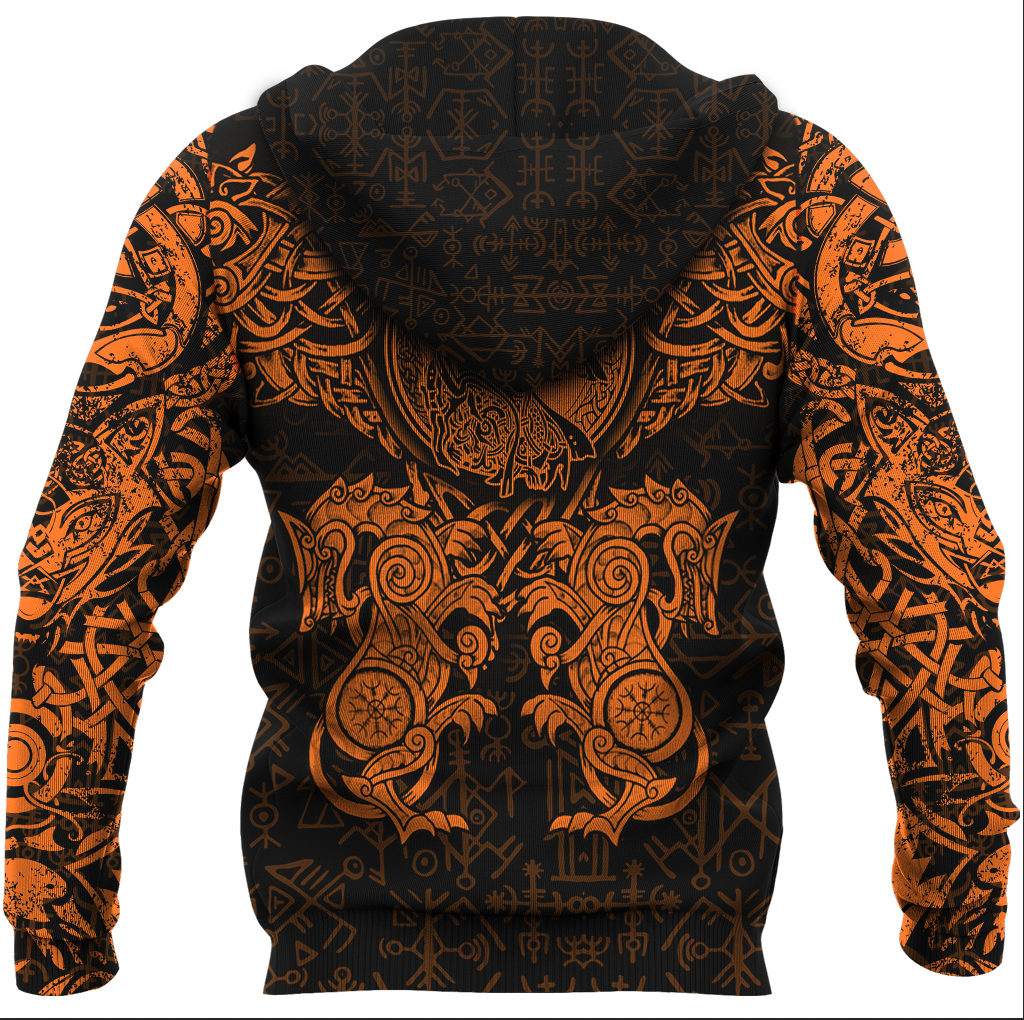 Viking Clothing Viking Dragon and Wolf Tattoo Orange Hoodie RLT12