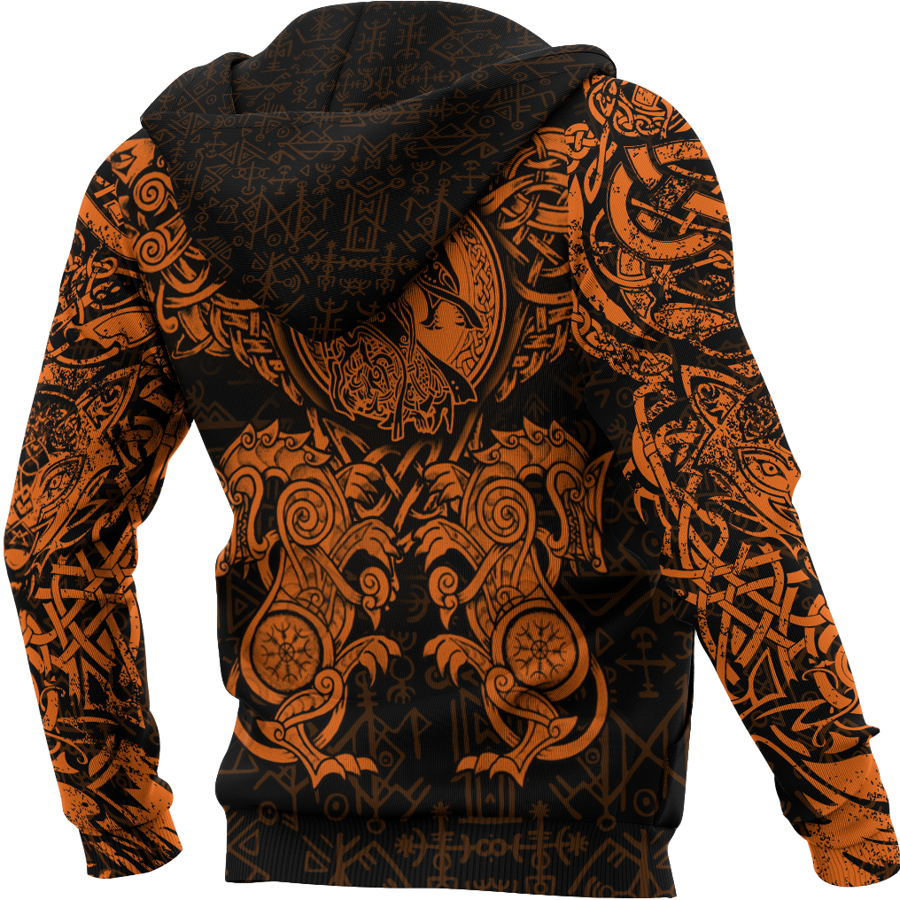 Viking Clothing Viking Dragon and Wolf Tattoo Orange Hoodie RLT12