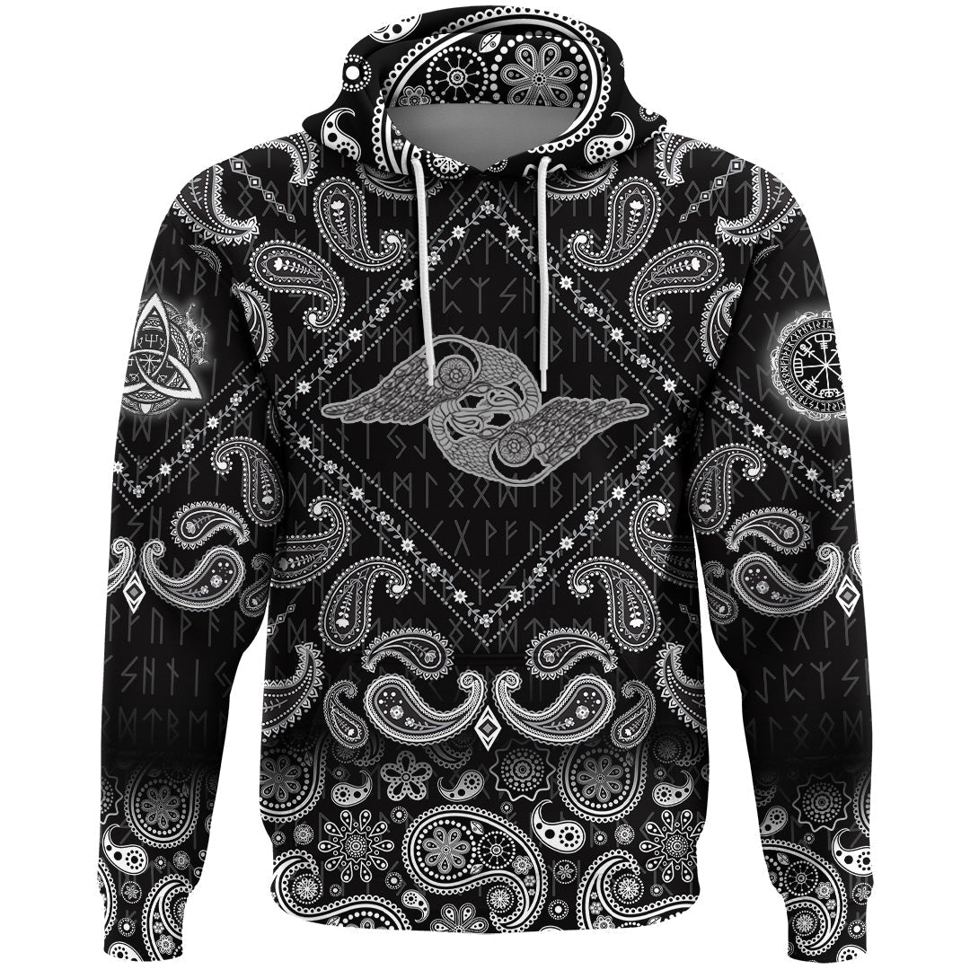 Viking Hoodie Seamless Background With Chain Wings with Bandana Paisley Style RLT12