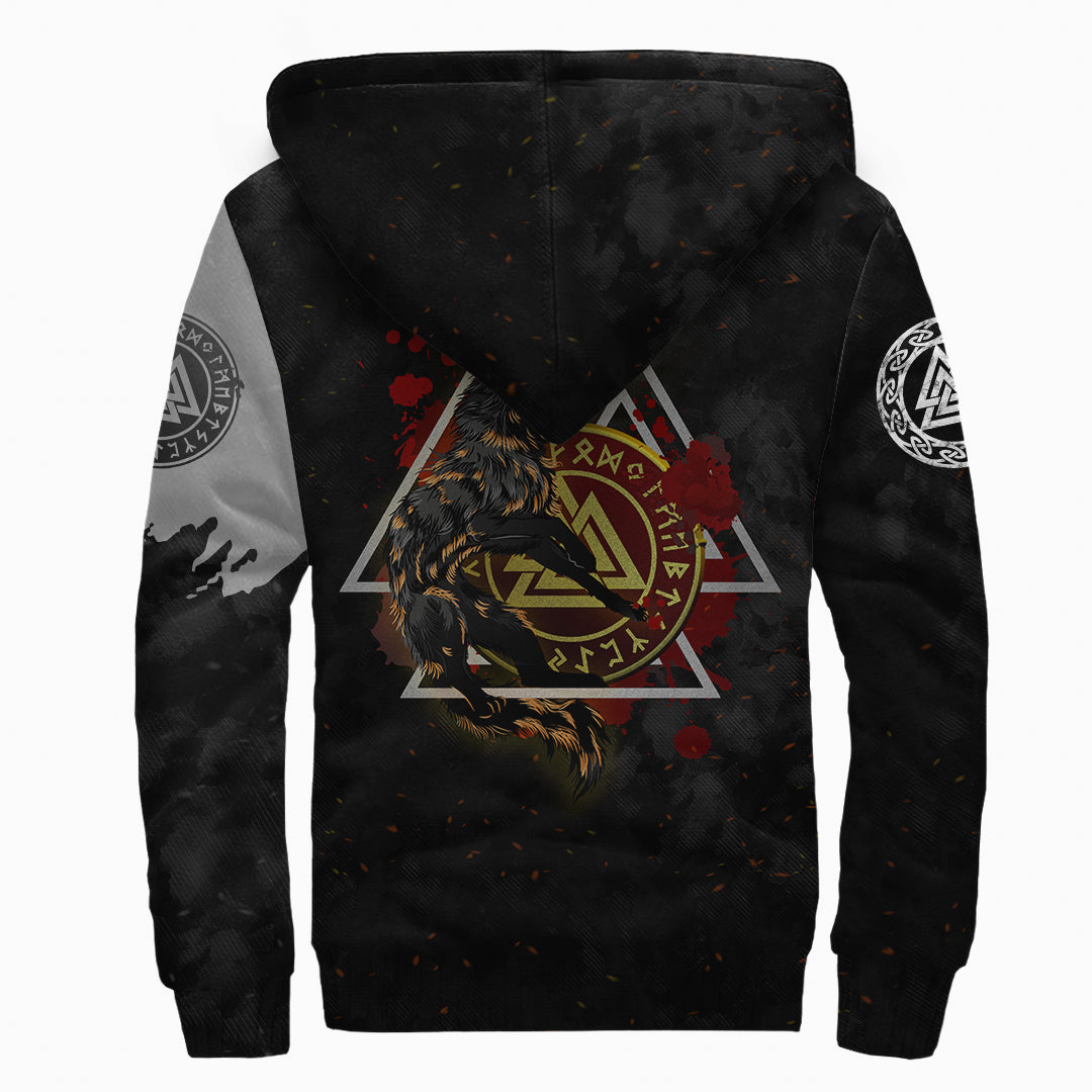 Viking Sherpa Hoodie - Viking Wolf - Fenrir Moon and Raven RLT12