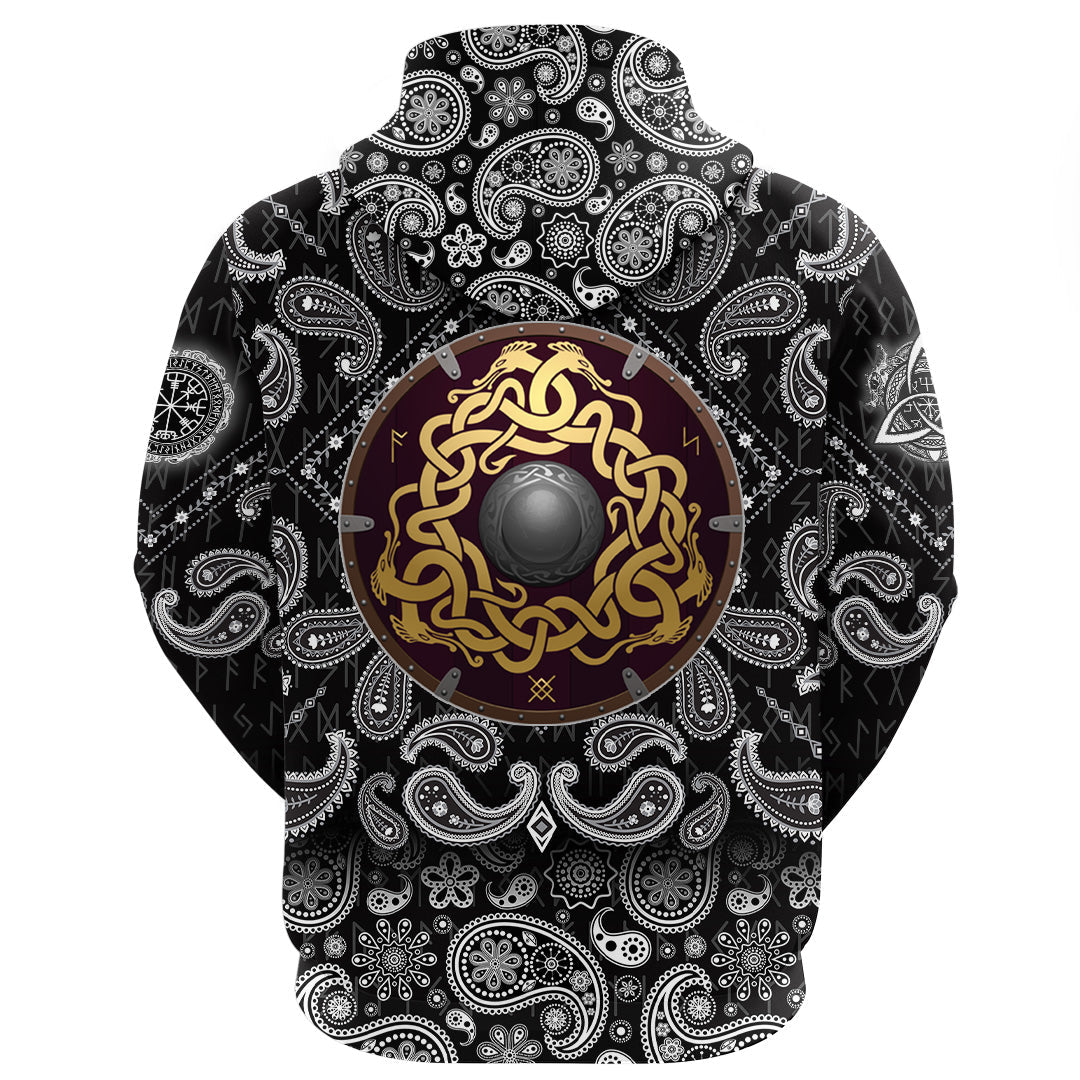 Viking Hoodie Shield with Bandana Paisley Style RLT12