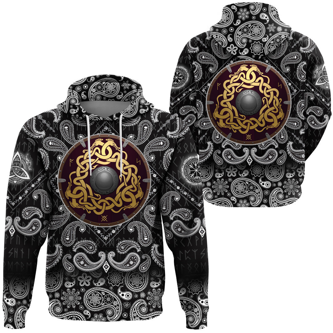 Viking Hoodie Shield with Bandana Paisley Style RLT12