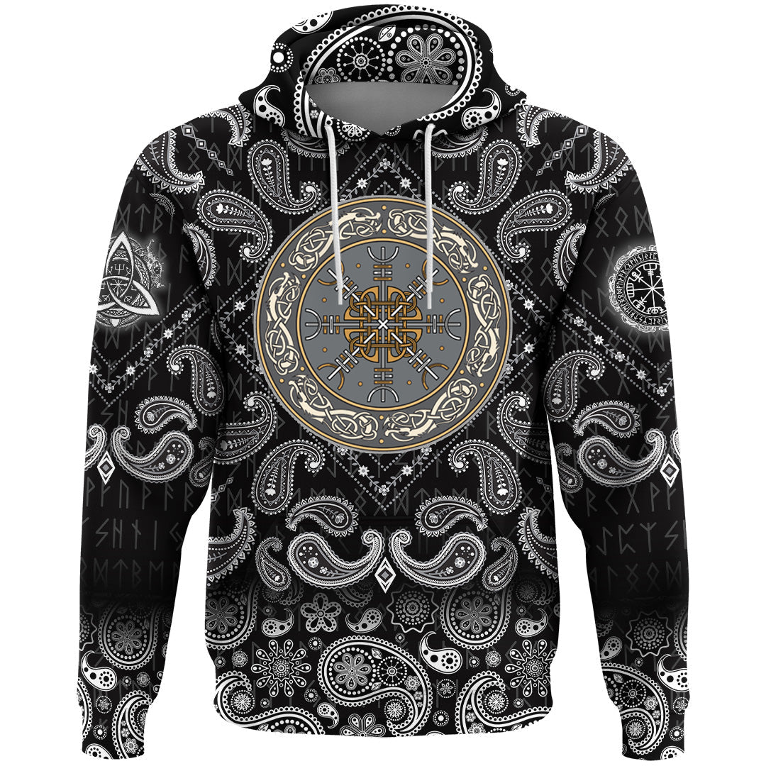 Viking Hoodie Shield Celtic Helm of Awe with Bandana Paisley Style RLT12