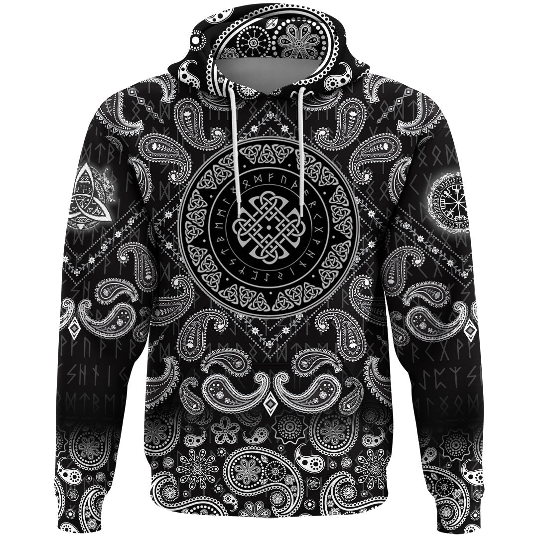 Viking Hoodie Shield Runes with Bandana Paisley Style RLT12