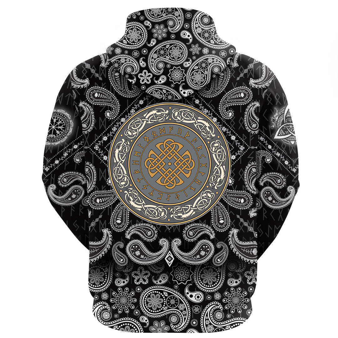Viking Hoodie Shield Scandinavian Pattern with Bandana Paisley Style RLT12