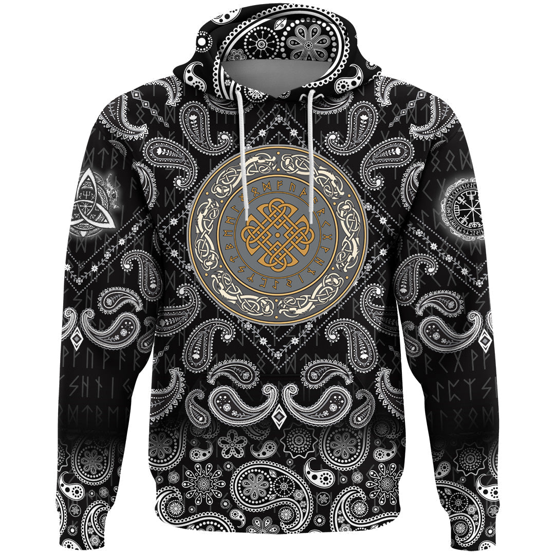 Viking Hoodie Shield Scandinavian Pattern with Bandana Paisley Style RLT12