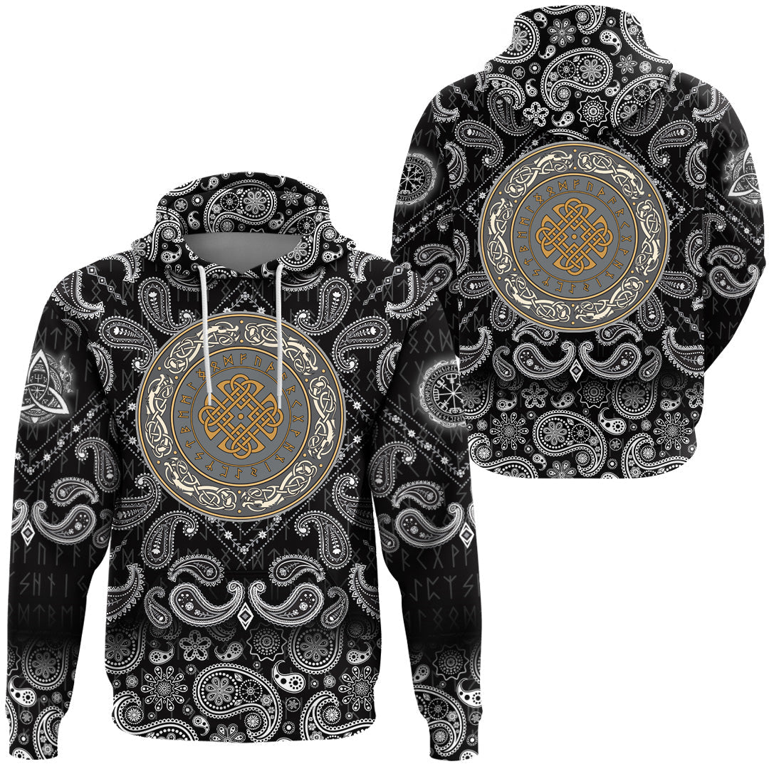 Viking Hoodie Shield Scandinavian Pattern with Bandana Paisley Style RLT12