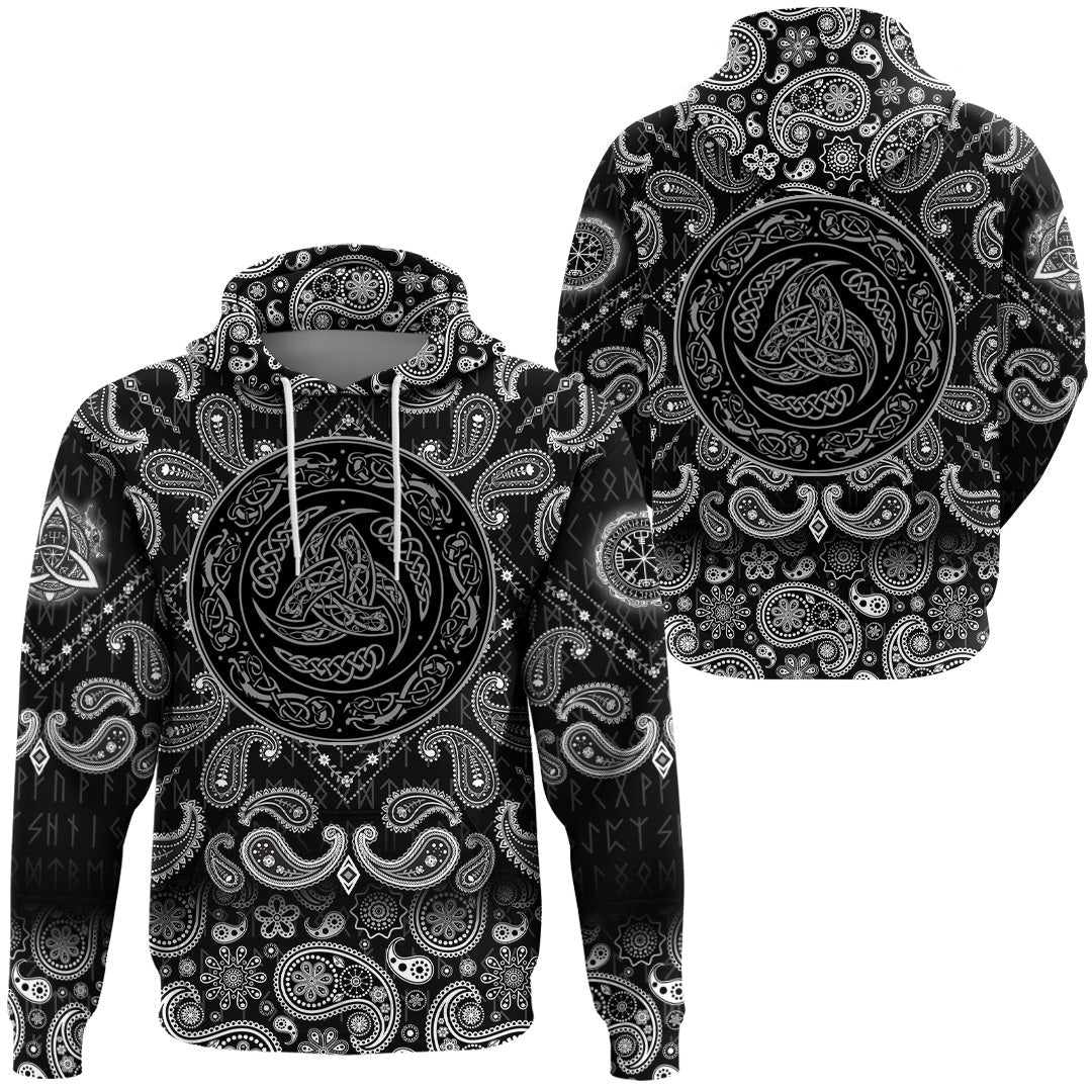 Viking Hoodie Shield Triple Horn with Bandana Paisley Style RLT12
