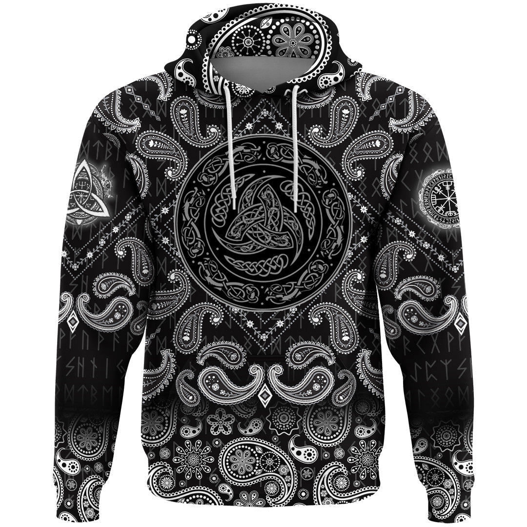 Viking Hoodie Shield Triple Horn with Bandana Paisley Style RLT12
