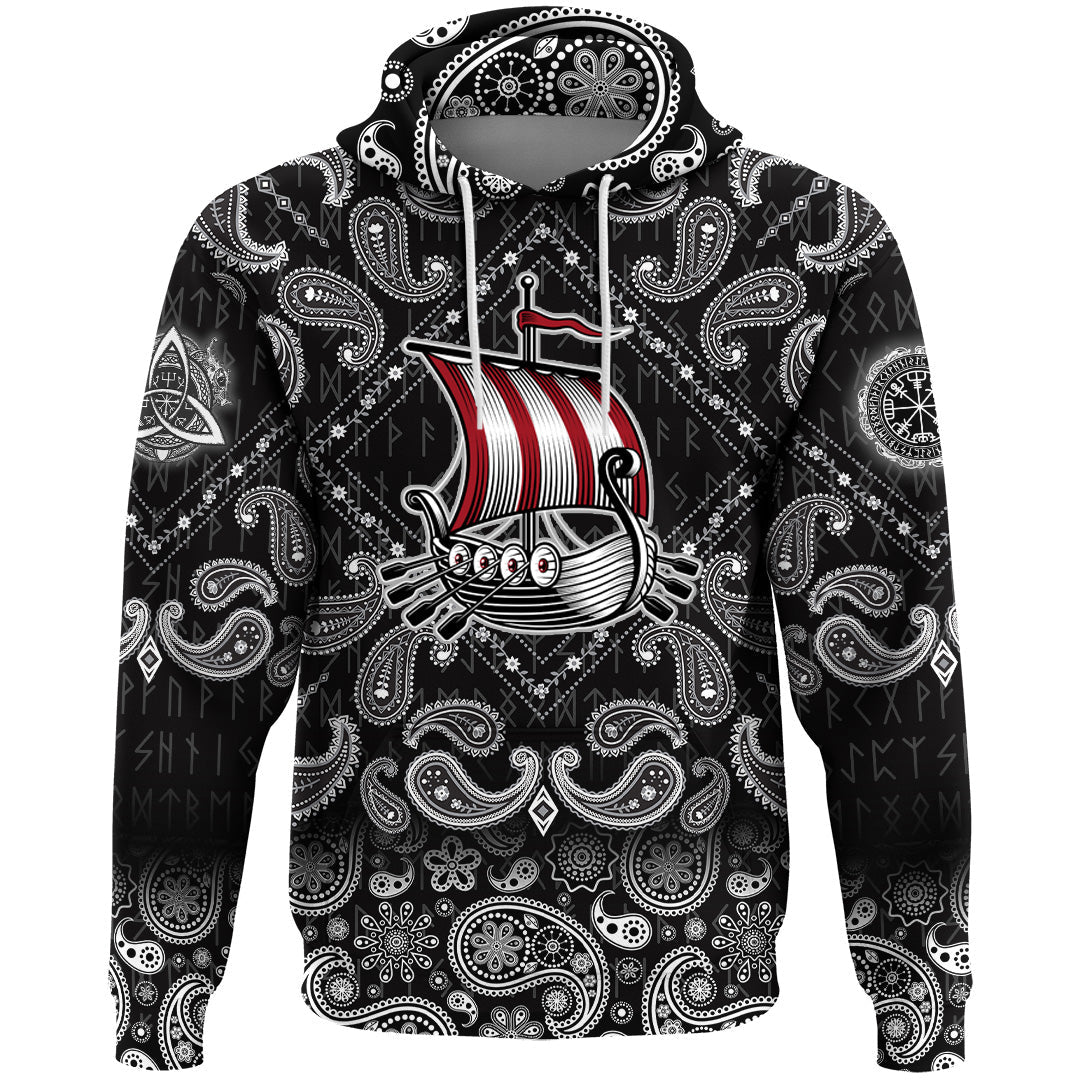 Viking Hoodie Ship Of Viking with Bandana Paisley Style RLT12