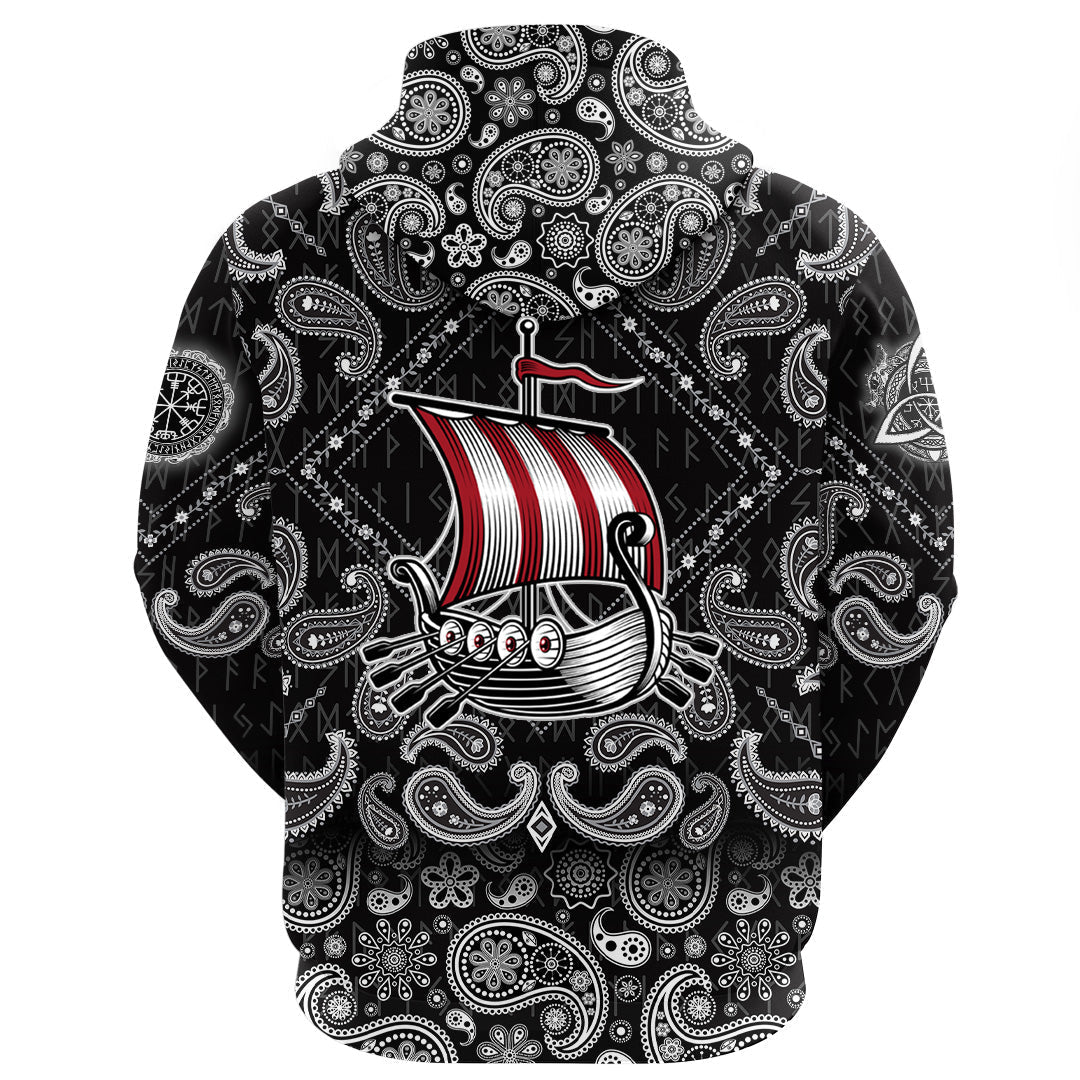 Viking Hoodie Ship Of Viking with Bandana Paisley Style RLT12