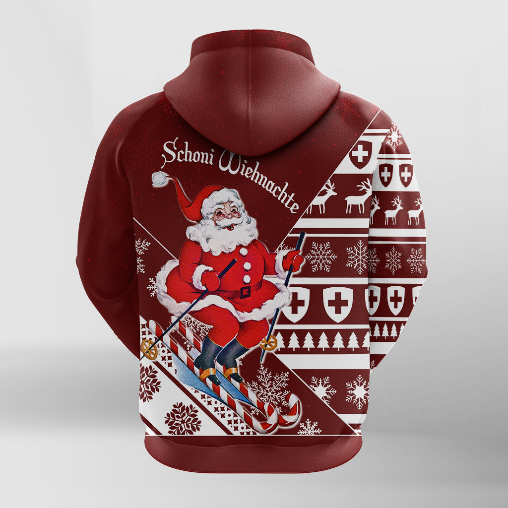 Skiing Santa Schoni Wiehnachte Swiss Christmas Pattern Zip Hoodie LT7
