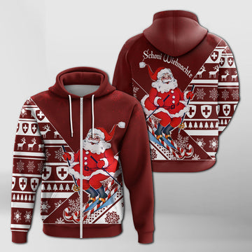 Skiing Santa Schoni Wiehnachte Swiss Christmas Pattern Zip Hoodie LT7
