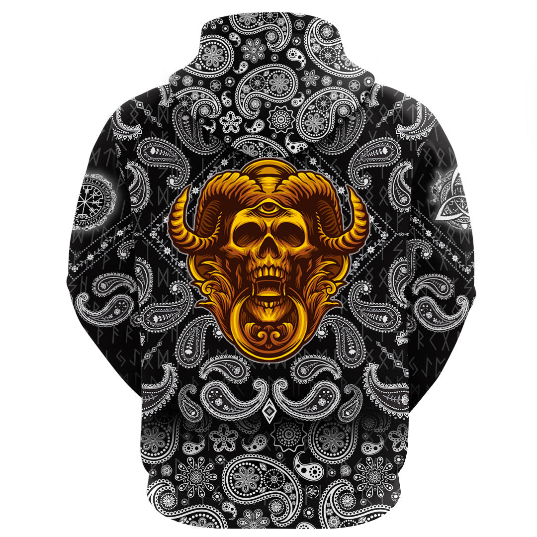 Viking Hoodie Skull Angry with Bandana Paisley Style RLT12