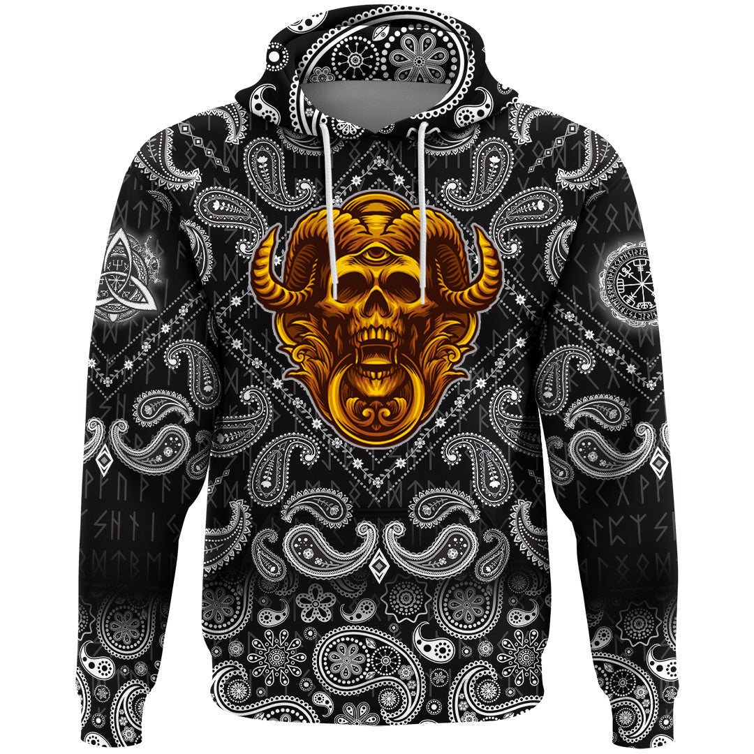 Viking Hoodie Skull Angry with Bandana Paisley Style RLT12