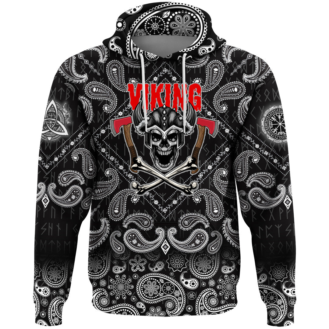 Viking Hoodie Skull Axes with Bandana Paisley Style RLT12