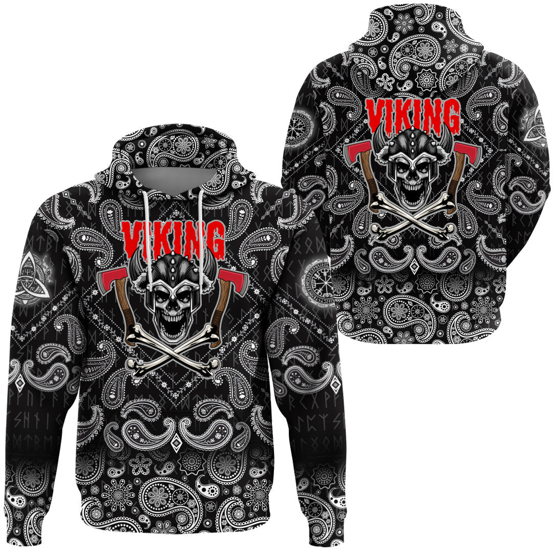 Viking Hoodie Skull Axes with Bandana Paisley Style RLT12