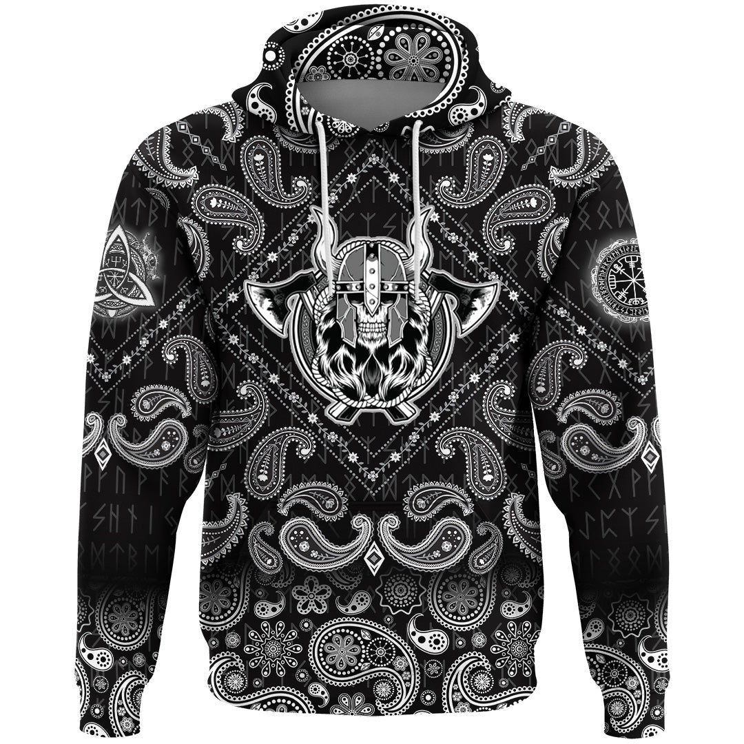 Viking Hoodie Skull Barbarian Axe Tattoo Sticker Warrior with Bandana Paisley Style RLT12