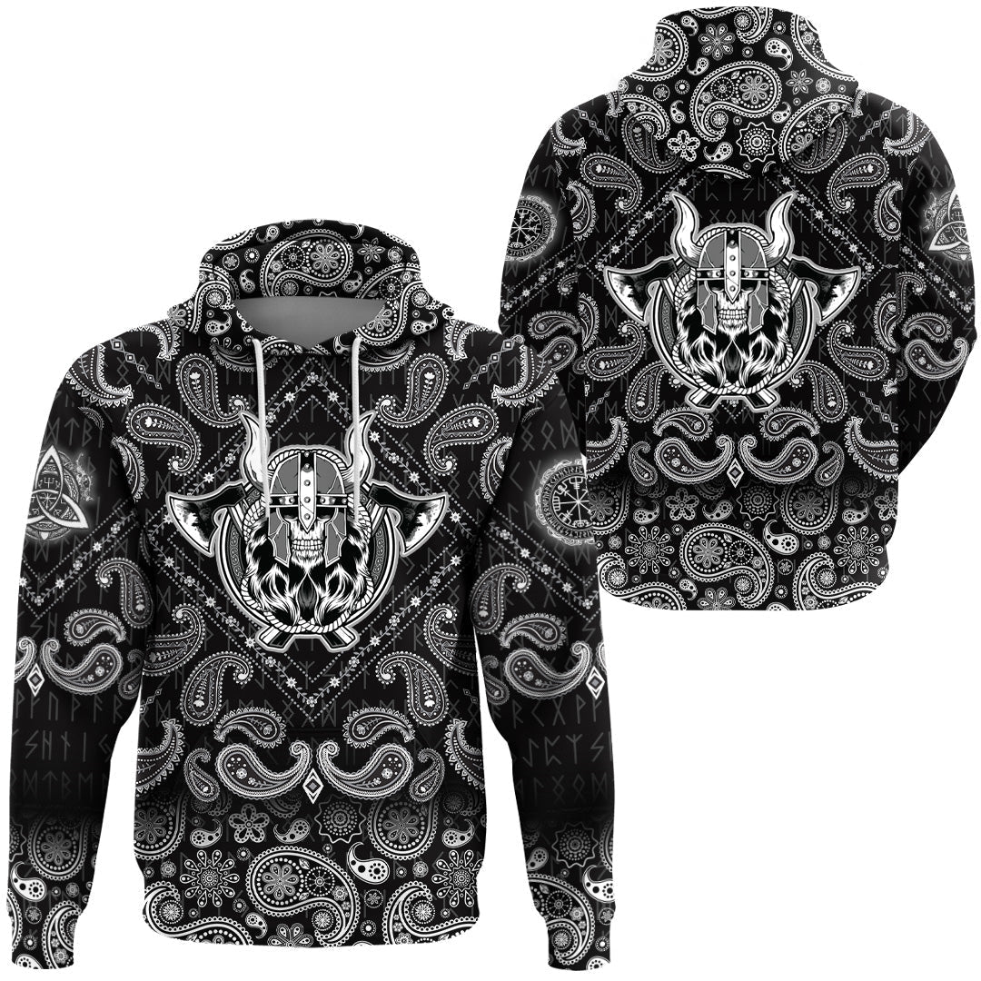 Viking Hoodie Skull Barbarian Axe Tattoo Sticker Warrior with Bandana Paisley Style RLT12