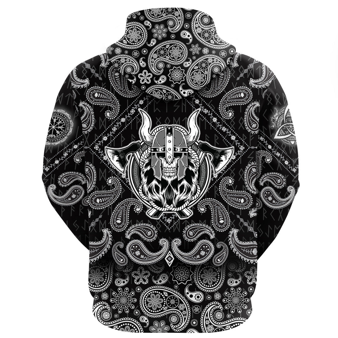 Viking Hoodie Skull Barbarian Axe Tattoo Sticker Warrior with Bandana Paisley Style RLT12