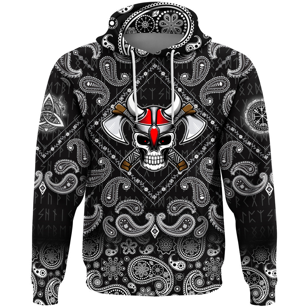 Viking Hoodie Skull Character with Bandana Paisley Style RLT12