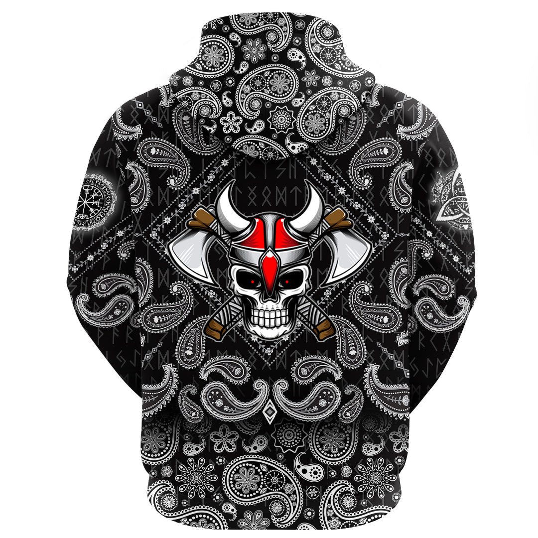 Viking Hoodie Skull Character with Bandana Paisley Style RLT12