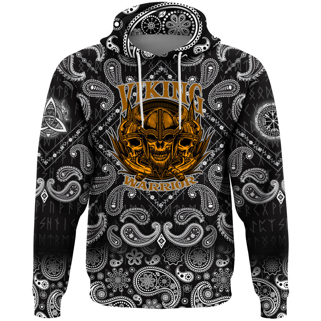Viking Hoodie Skull Head Warrior With Twin Axe with Bandana Paisley Style RLT12