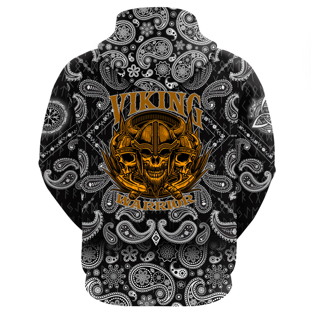 Viking Hoodie Skull Head Warrior With Twin Axe with Bandana Paisley Style RLT12