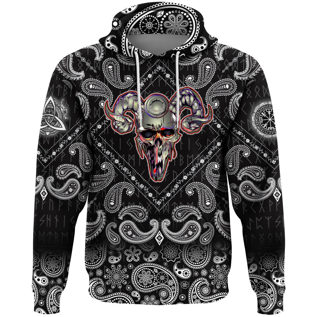 Viking Hoodie Skull Helmet With Horns with Bandana Paisley Style RLT12