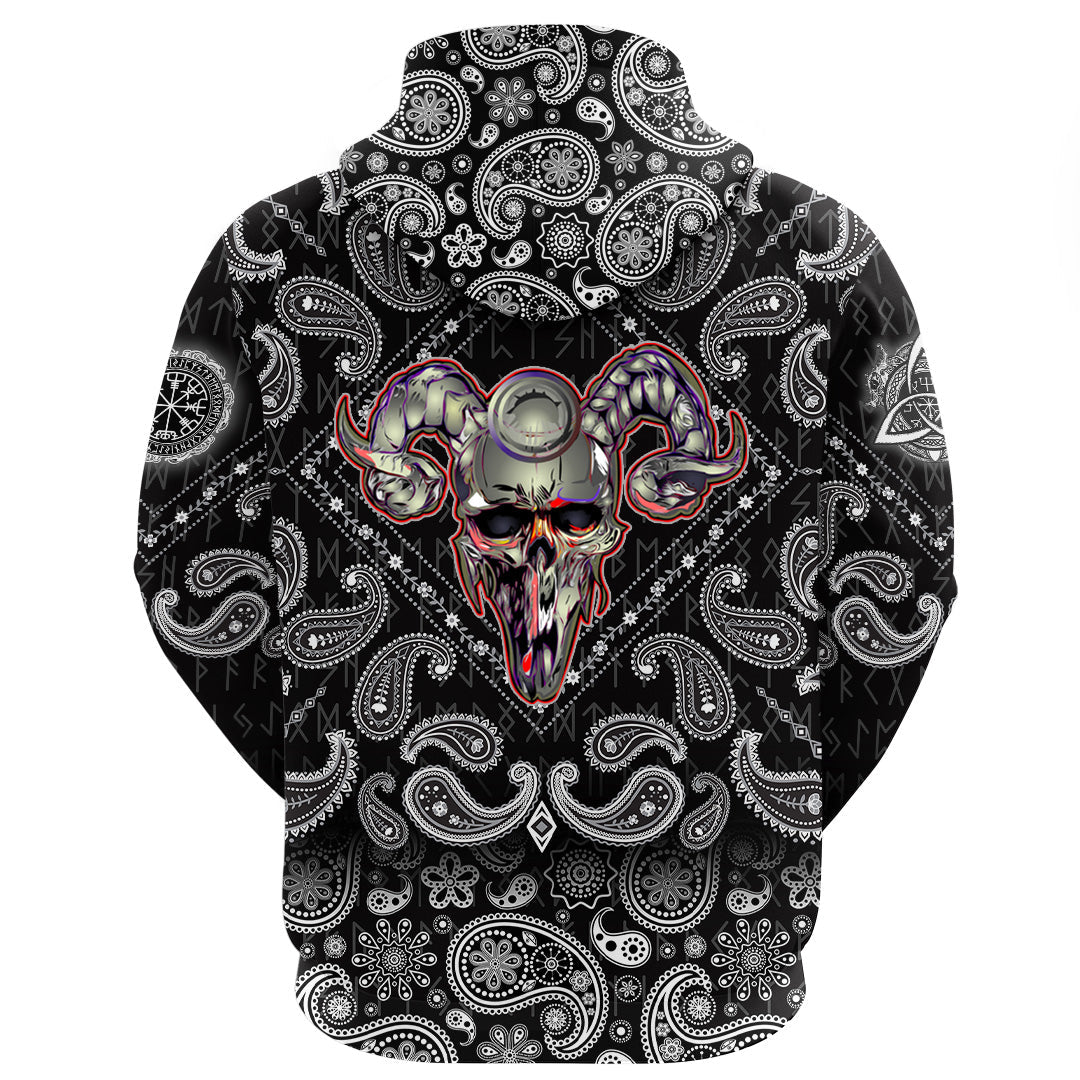Viking Hoodie Skull Helmet With Horns with Bandana Paisley Style RLT12